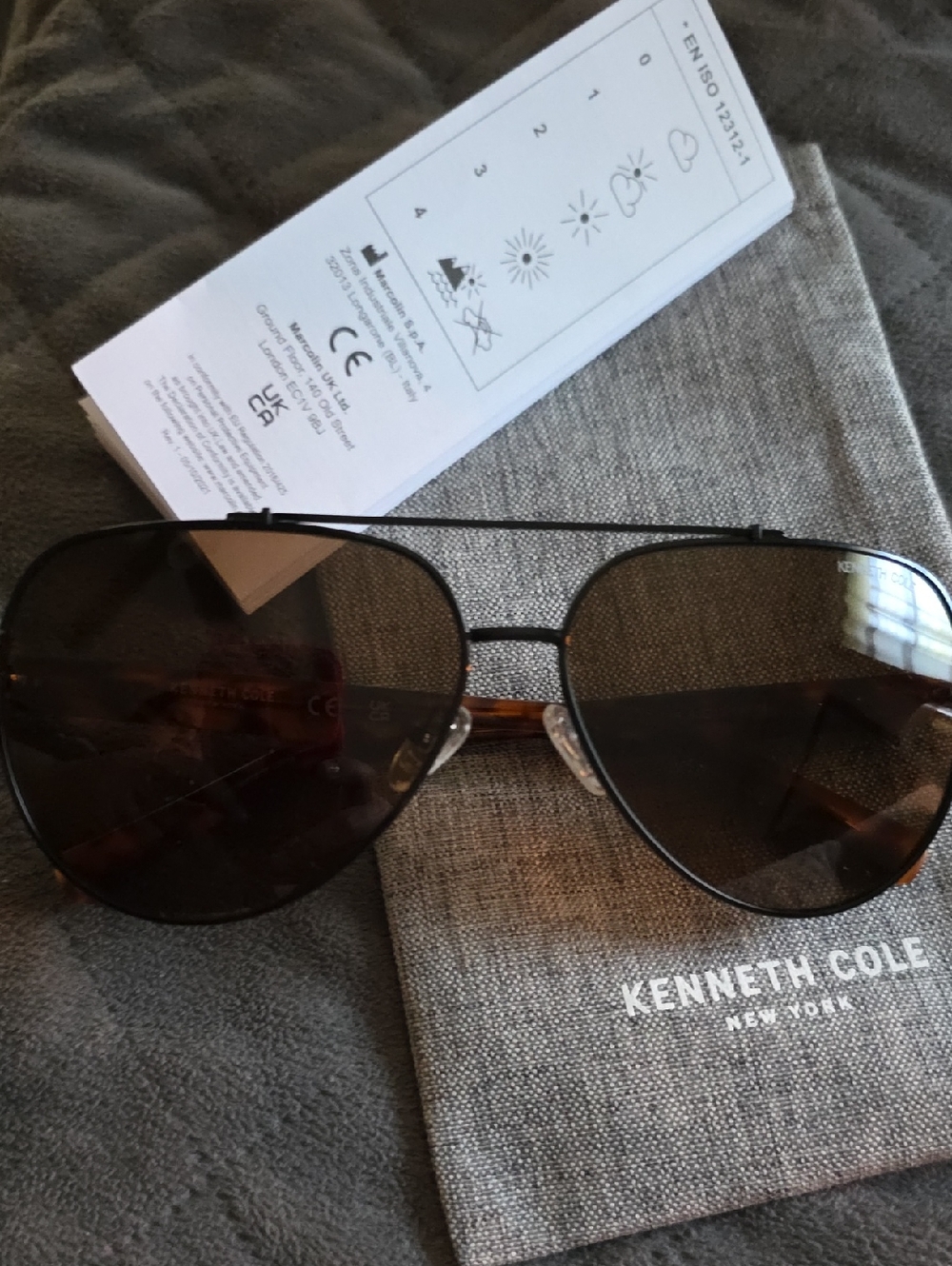 Kenneth Cole Unisex Or Mens Aviator Sunglasses - Black Frame with Brown Lenses